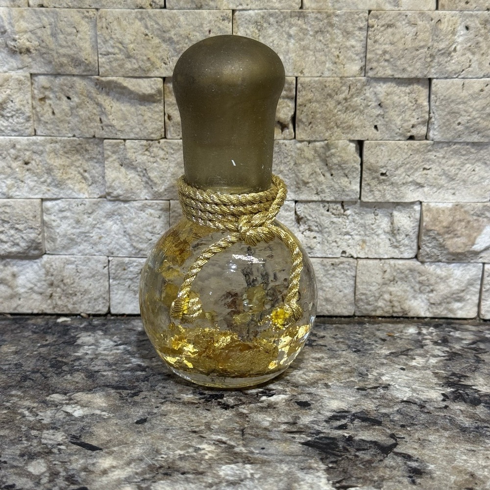 Vintage GOLD ESSENCE Bath Oil w 24K Gold Leaf Flakes Bottle By VICTORIAN ESSENCE